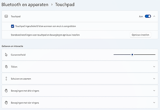 Touchpad instellingen 